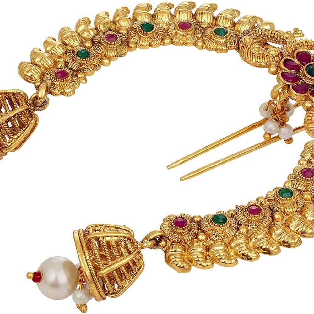 Faux Pearl Kundan Brooch Pin Gold Tone Peacock Ethnic Jewelry Gift for Women - Picture 5 of 5